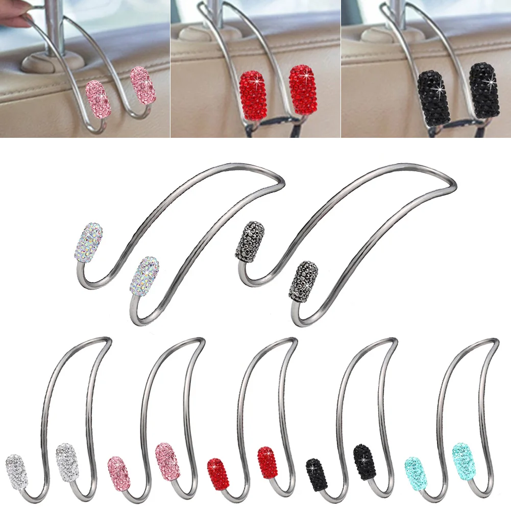 

2Pcs Car Headrest Hook Seatback Storage Hanger Bling Hook Rearseat Hanger Seat Back Organizer Interior Decor Car Accessories