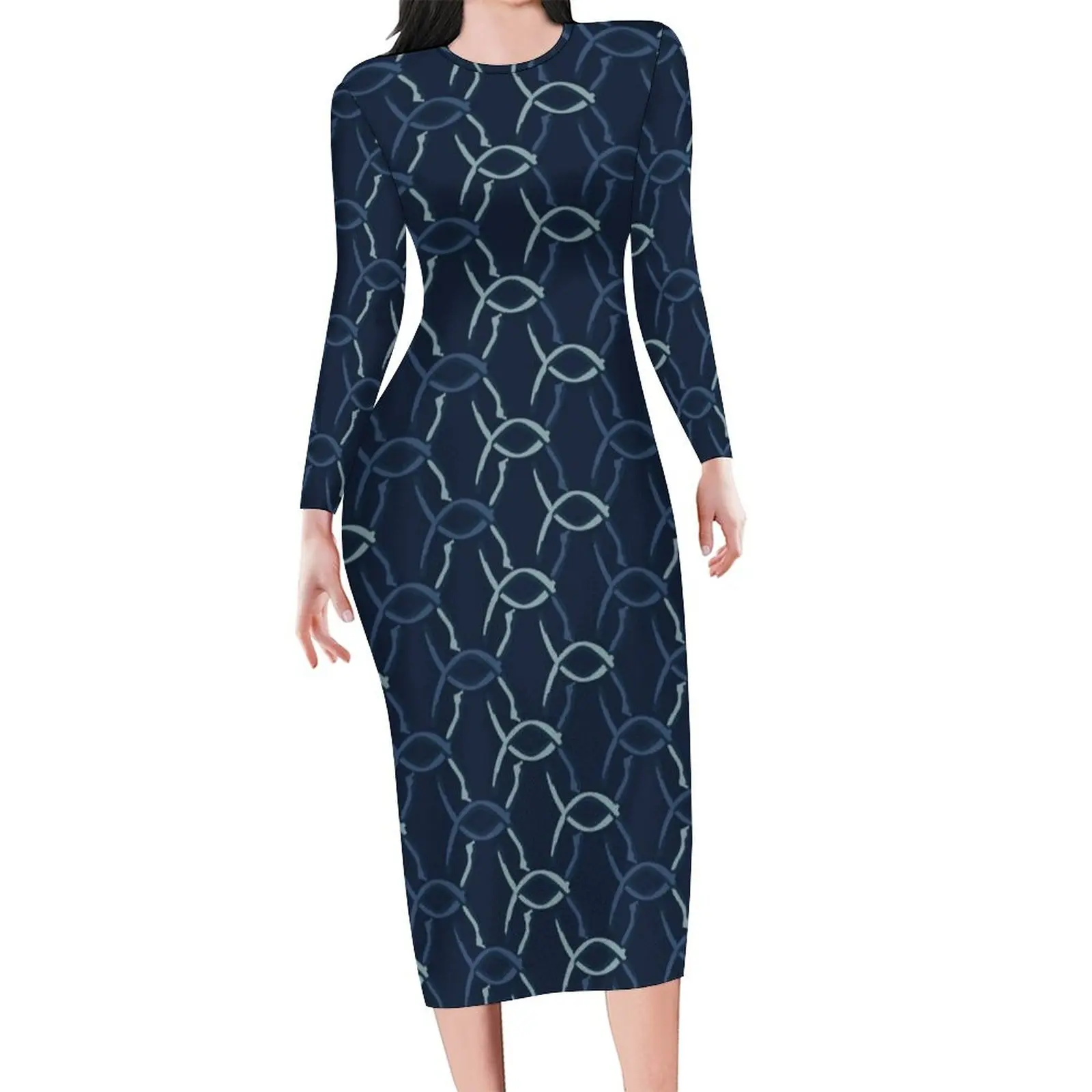 

Платье женское с принтом цепей, облегающее элегантное Сетчатое, с длинным рукавом, в стиле оверсайз, цвет Индиго/Синий, уличная одежда с граф...