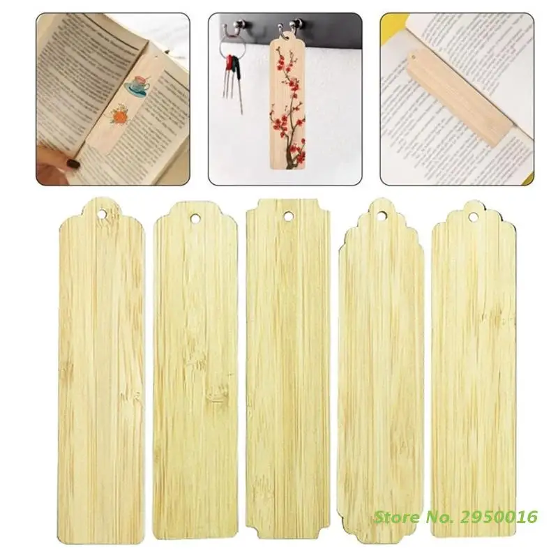 

10pcs Wood Blank Bookmarks Unfinished Wood Tags Creative Wooden Craft Bookmarks DIY Carved Graffiti Bamboo Board Material