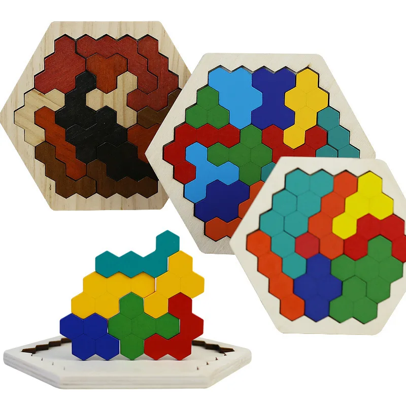 

Wooden polygonal geometric jigsaw puzzle for children