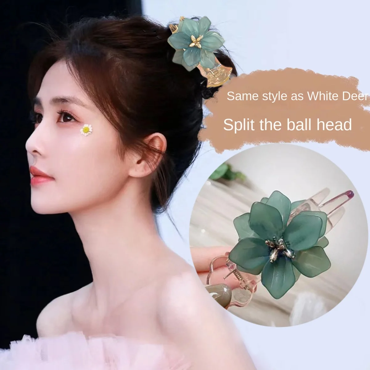 

New White Transparent Flower Fish Mouth Clasp Clip Simple Ball Head Horizontal Clip Elegant Women's Fashion Hair Accessories