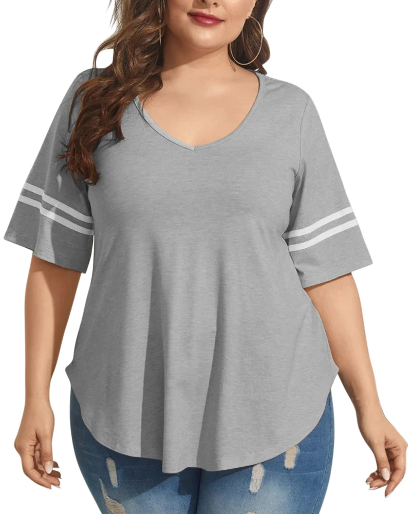 

Women's Plus Size T-Shirt Short Sleeve Striped Tunics Top L-4XL