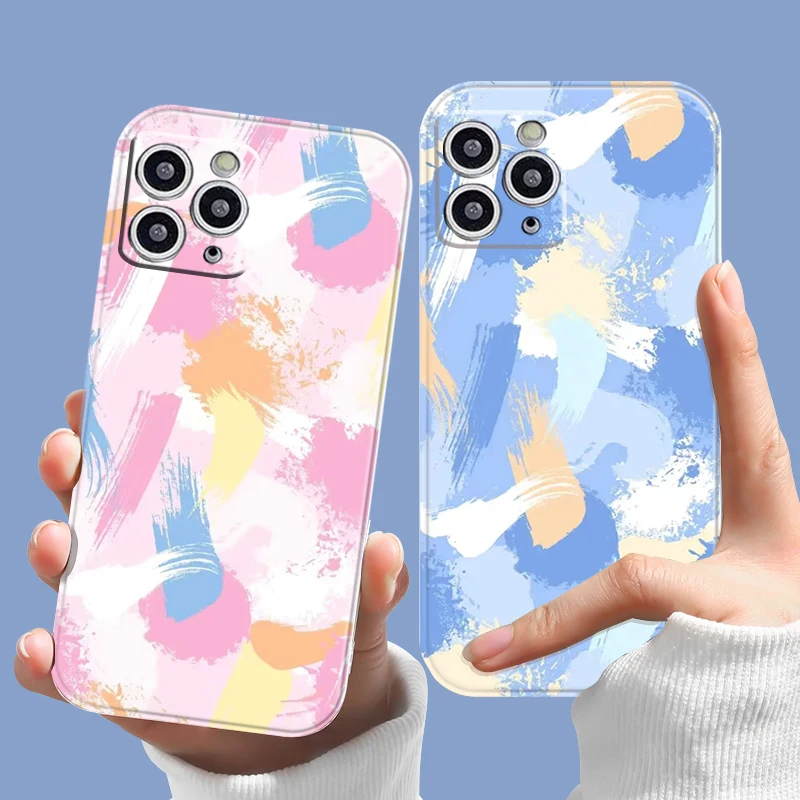 

Luxury Doodle couple Phone Case For iPhone 13 11 Pro Max 13 Mini X XR XS 7 8 Plus 6 SE 2020 simple Silicone Anti Fall Back Cover