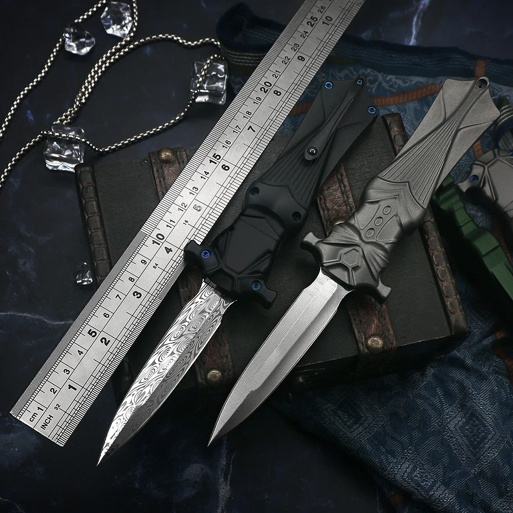 

Nimoknives OTF Mermaid Hunting Self Defense Survival Knife Swedish Powder Damascus Steel Blade Aviation Aluminum 6061-T6 Handle