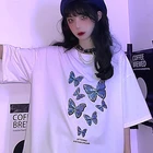 Летняя женская футболка с мультяшным принтом бабочки, Свободный Топ в стиле панк большого размера d, винтажная необычная одежда Ulzzang с коротким рукавом, футболка