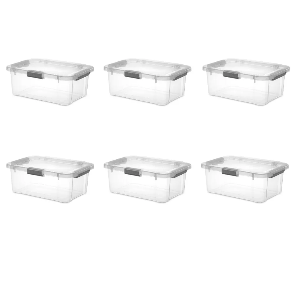 

Sterilite 20 Qt HingeLID Storage Box Plastic, Flat Gray, Set of 6