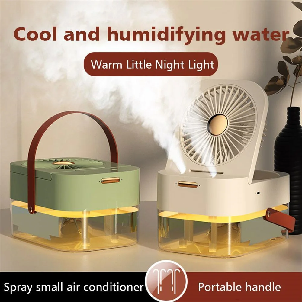 

Humidifier Spray Electric Fan Air Cooler 3 Modes Speed Adjustable Cooling Portable Table Fan Timing With Night Light Summer
