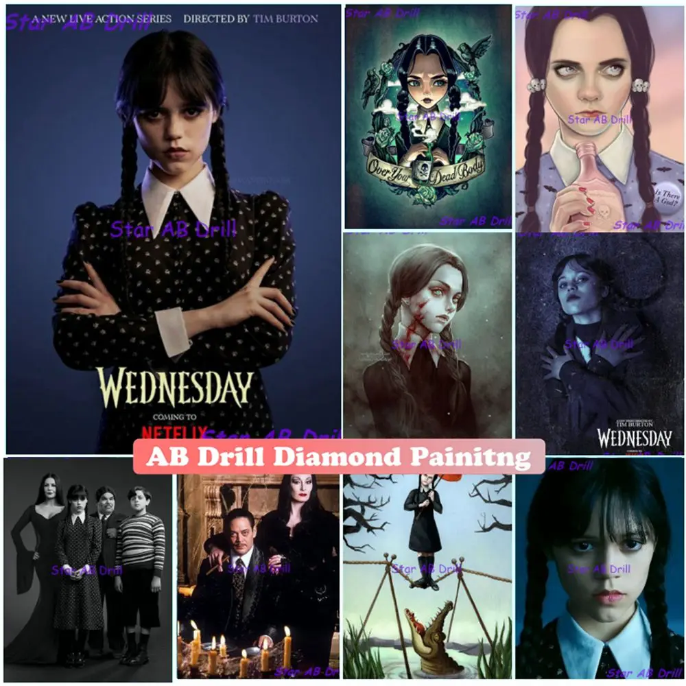 

American Movie TV Wednesday Addams Diamond Painting Suspense Fantasy Art 5D DIY AB Drill Mosaic Cross Stitch Kit Home Decor Gift