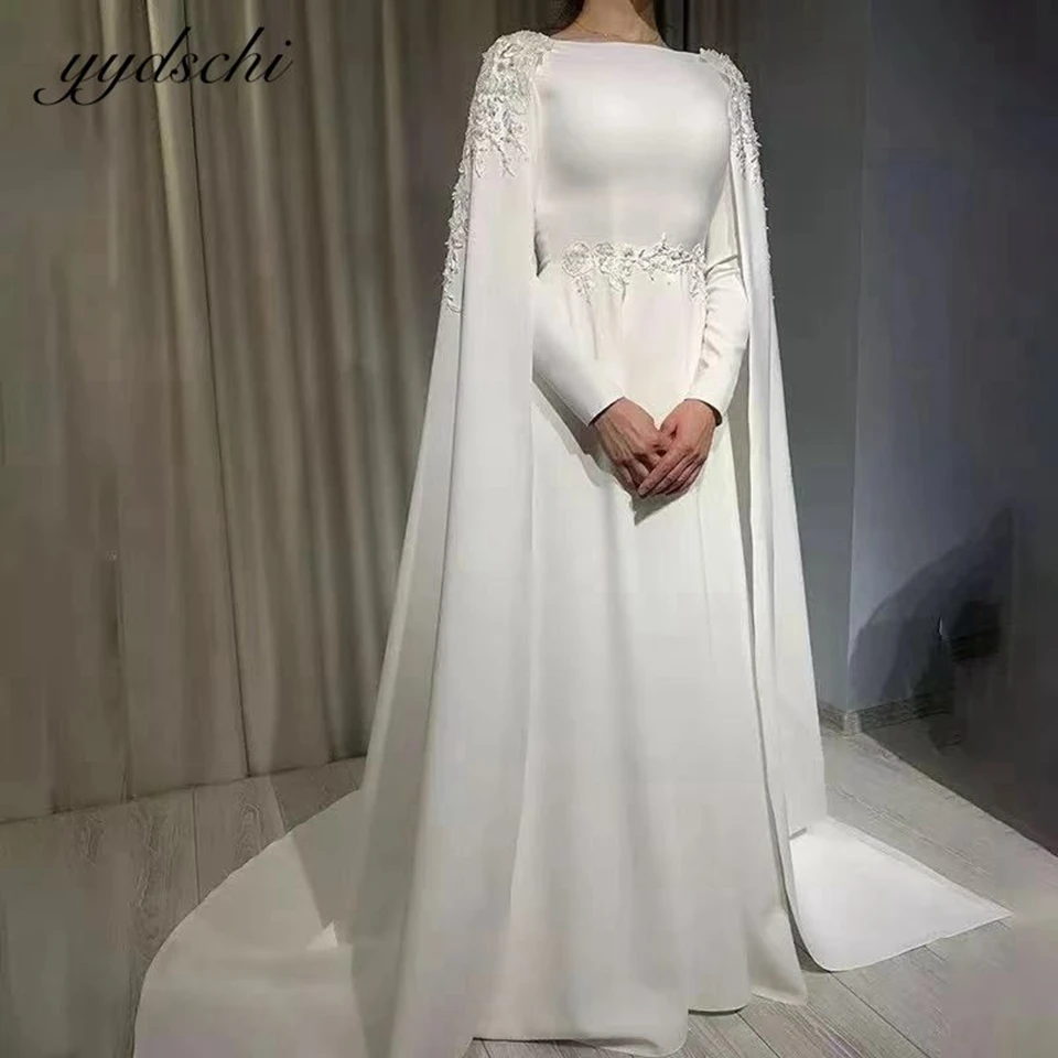 

Женское атласное свадебное платье It's yiiya, белое ТРАПЕЦИЕВИДНОЕ ПЛАТЬЕ С Длинным Рукавом и шлейфом в мусульманском стиле на лето 2023