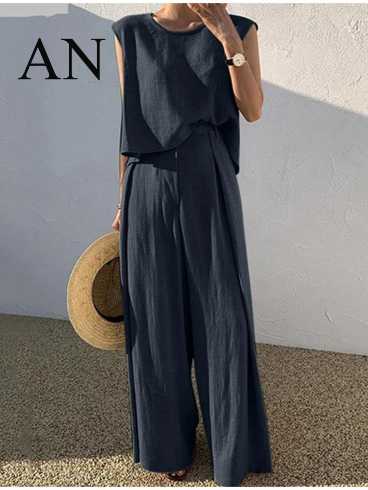 Women's Summer Suit Sleeveless Vest Top+wide-leg Pants Fashion Pants Women's Suits Set 2 Elegant Pieces Elegant Women's Sets