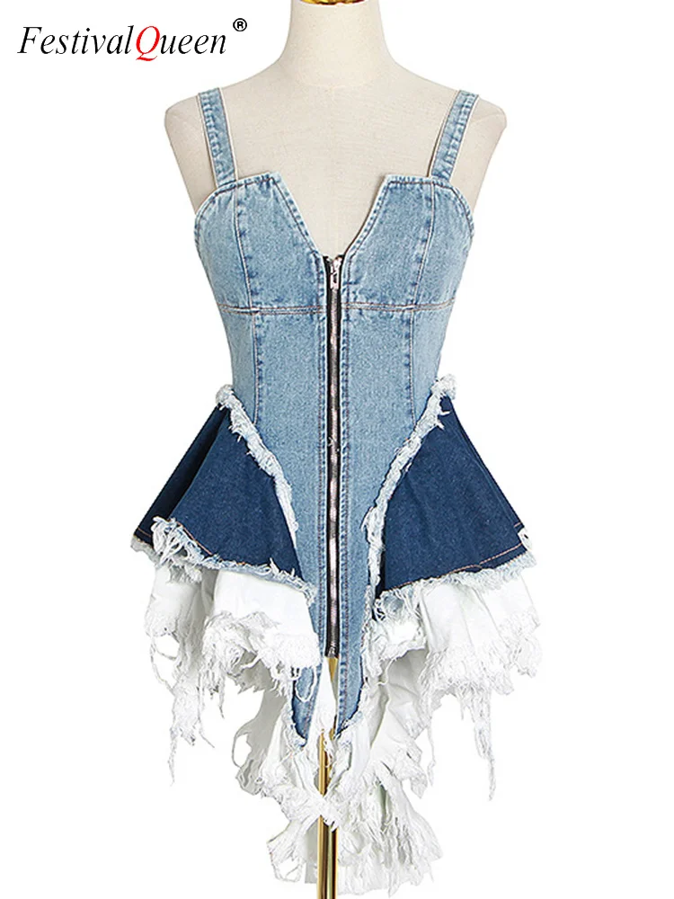 

Y2K 2023 Летний джинсовый топ на молнии для женщин лоскутный без рукавов с V-образным вырезом Женская сексуальная модная нишевая Дизайнерская одежда
