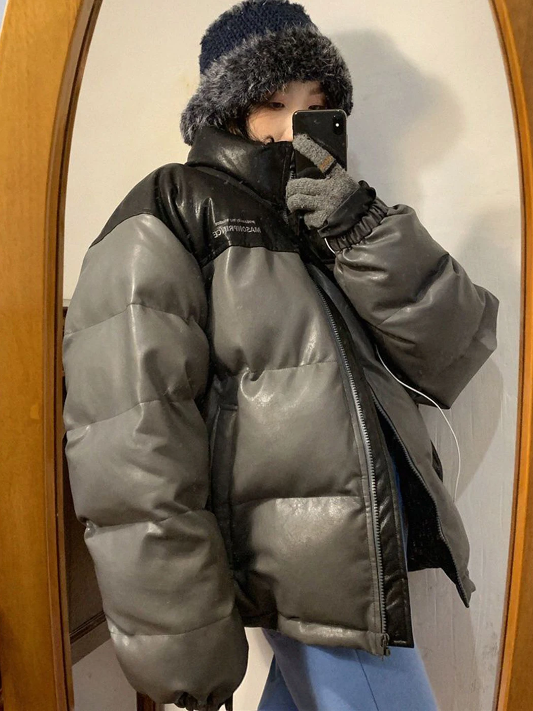 

Женская зимняя свободная хлопковая куртка в стиле ретро, новинка 2022, модное короткое теплое пальто смешанных цветов с воротником-стойкой и ...