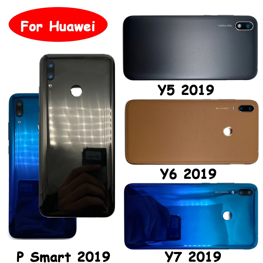 

5.71" For Huawei Y5 2019 Back Battery Cover Housing Glass Rear Door Case With Camera Lens For Huawei Y6 2019 Y7 2019 Y6P P Smart