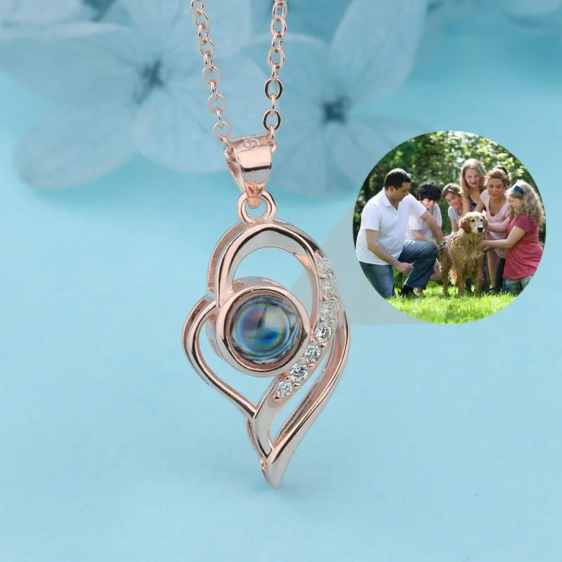 Personalized Necklaces Customized Photo Projection Heart Pendant Necklace for Women Lover Jewelry Memory Gift Custom Products