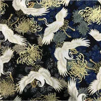 japanese style crane bronzing cotton fabric for clothing decorative curtain kimono wrapping diy sewing material by the meter