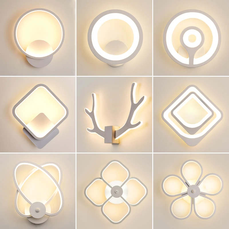 

LED Wall Lamp Modern Living Room Bedroom Bedside White Sconce Creative Antlers Circular Aisle Corridor Indoor Light Fixtures