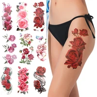 1pcs waterproof temporary tattoo sticker lasting large red rose sexy fake tattoos women girl body art arm fashion tattoo paper