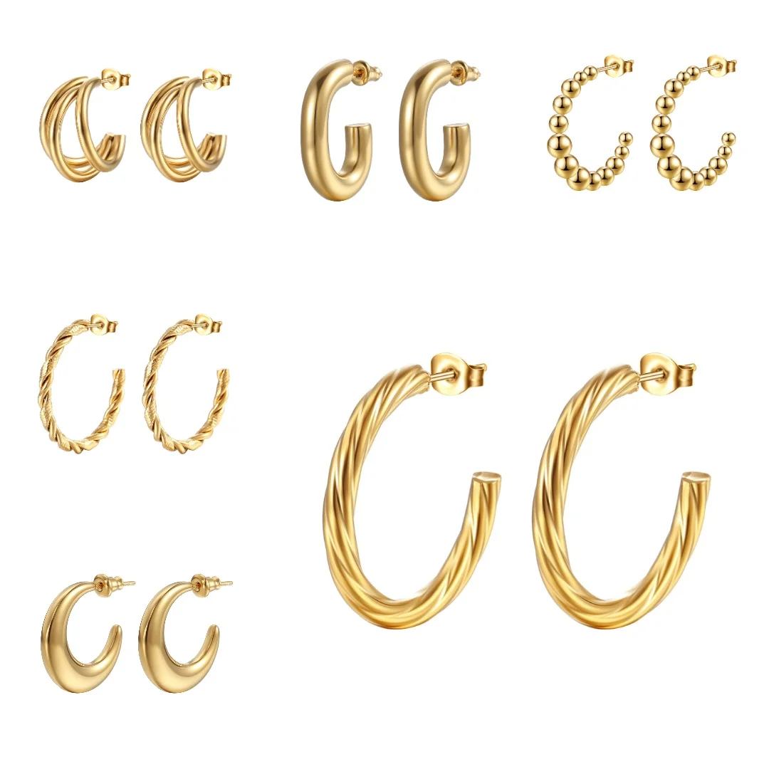 

Dropshipping Facroty Custom 14K Gold Plated Twisted Rope and Glossy Round Hoop Earrings for Women