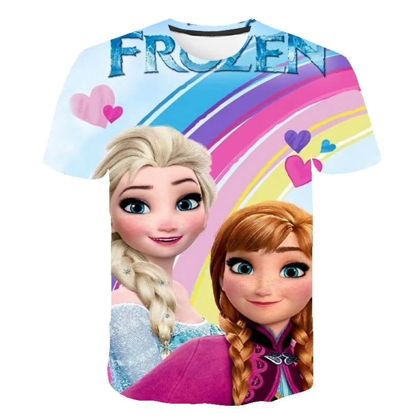 Elsa Frozen Summer Kids T-shirt Fashion Anna Elsa Girls Tees Short Sleeve Boys Tops Casual Children Clothes For 1-14Years 2022