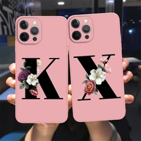 initial letter silicon phone case for iphone 12 pro 13 pro max 12 13 mini bretro pink flower soft tpu back cover