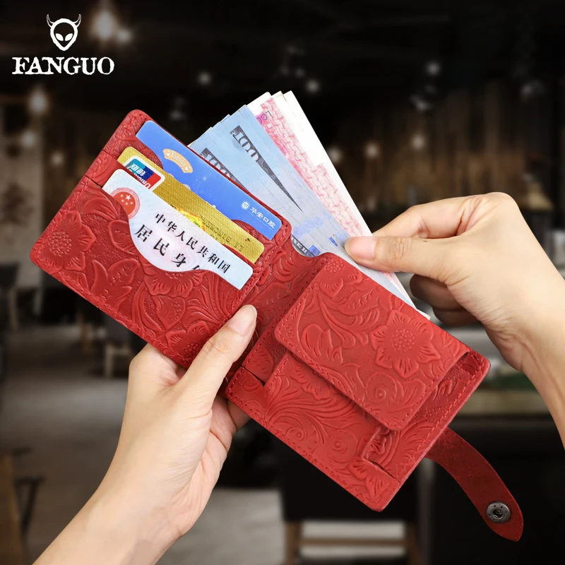 2022 Genuine Leather Short Wallet For Men Handmade Cow Leather Card Holder Coin Purse Money Bag Portable Women's Card Wallet