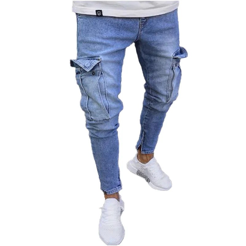 Men's Jeans  Fashion Multi-Pocket Foot Mouth Zipper Denim Pants Skinny Casual Trousers Streetwear Cargo Pants Men