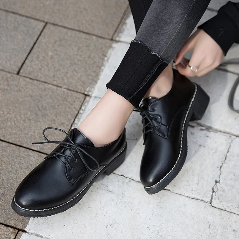 

Women Flats Shoes Female Creepers New British Style Casual Lace Up Pu Flats Oxford Shoes Women Zapatos Mujer Ladies Shoes