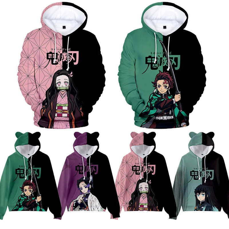 

Japan Anime Demon Slayer Hoodie Cat Ears Cartoon Sweatshirt Teens Boys Girls Cosplay Costume Hoodies Sweatshirts