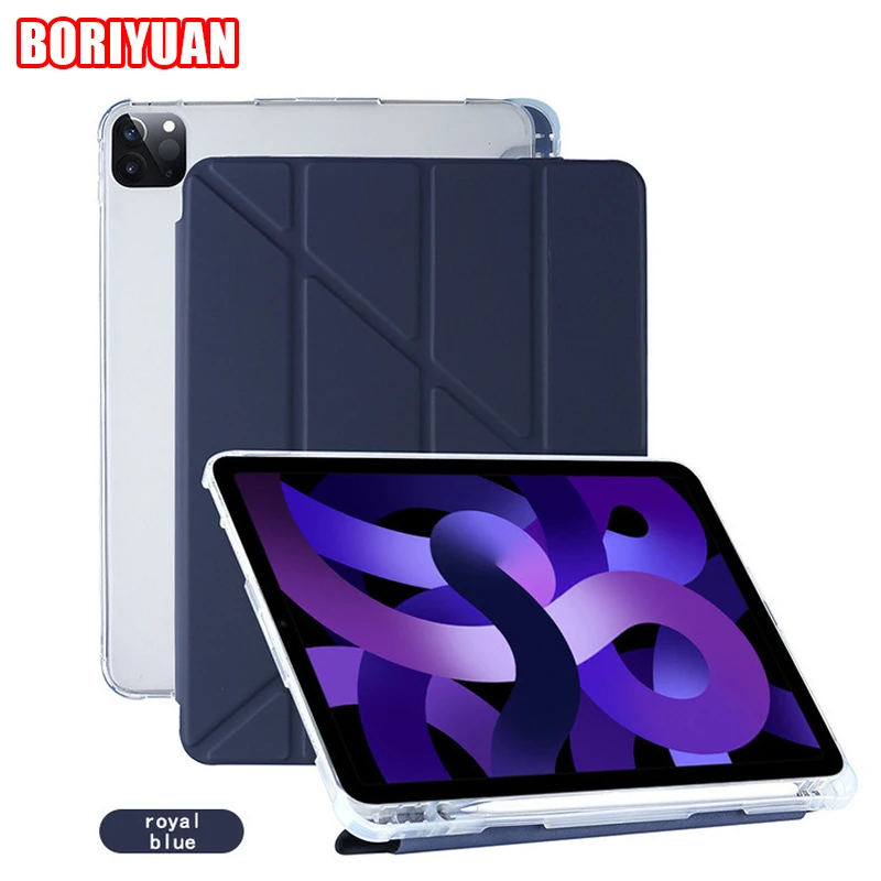 

Four Fold Protective Case with Pen Slot Clamshell Leather Case for Ipad Air 1 2 3 4 Mini 5 6 Ipad 10.2 Pro11 12.9 2018-2021 Case