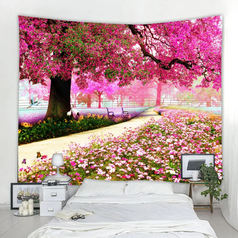 

Pink Flower Tapestry Boho Decor Wall Hanging Tree Hippie Wall Hanging Psychedelic Tapestry Living Room Bedroom Decor