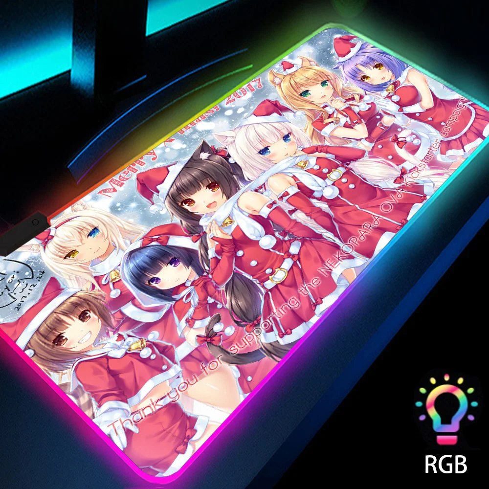 

Nekopara Backlit Keyboard Mat Led Rgb Big Gamer Mousepad Xl Cute Mouse Pad Kawaii Anime Girl Luminous Carpet Extra Large 900x400