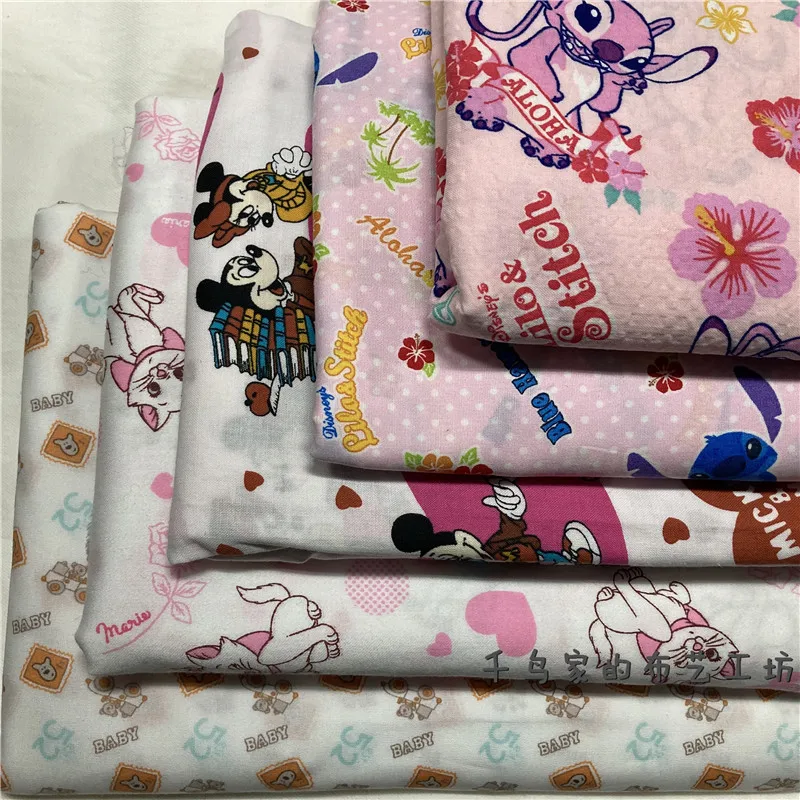 Хлопчатобумажная ткань с мультяшными героями Диснея Стич мари кот Микки Сделай