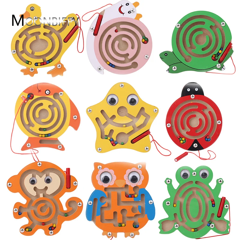

Детский деревянный магнитный лабиринт Монтессори, головоломка-динозавр, ходячие бусины, лабиринт, детские игрушки