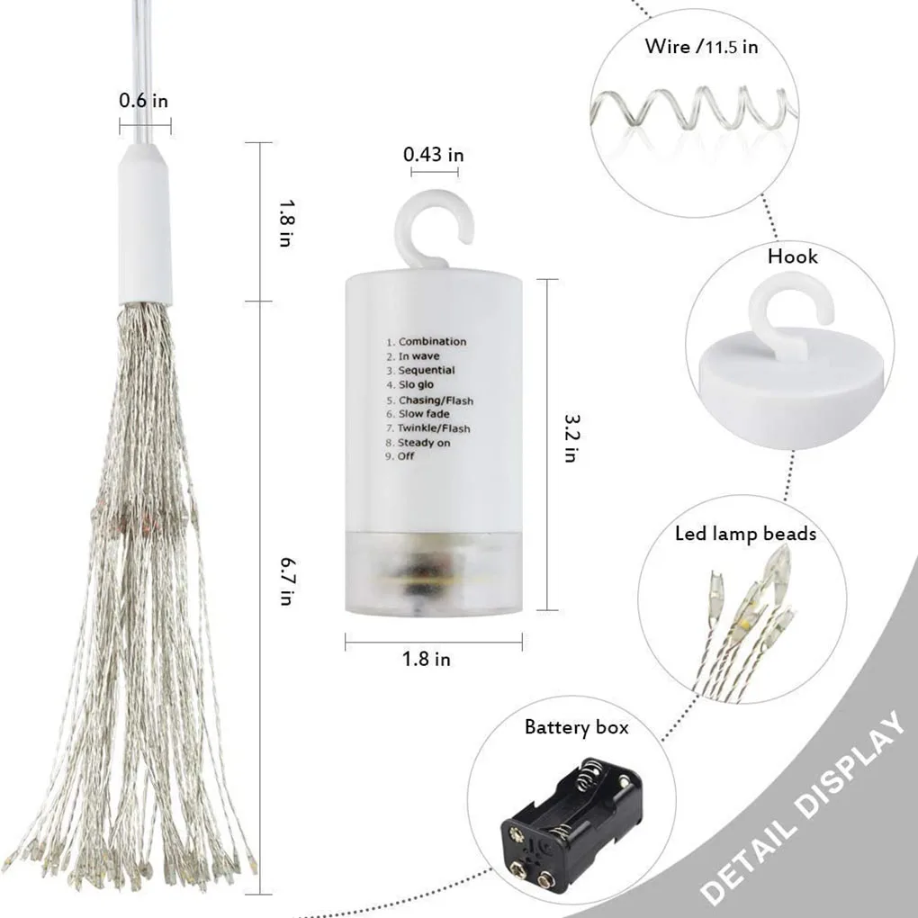

Firework String Lights Waterproof 8 Mode LED Lamp Hanging Starburst Lights Outdoor Decoration Warm White 1pc