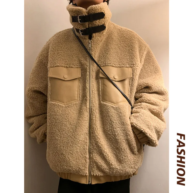 Winter Jacket Men Warm Fashion Retro Casual Thicken Lamb Hair Jacket  Japanese Streetwear Loose Thick Short Coat Mens Outwear