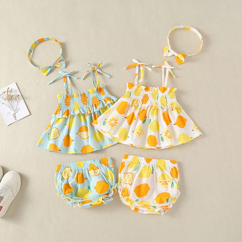 Children's Baby Dress + shorts summer new cotton print girls suspender Dress Set Girls' set 2-piece set