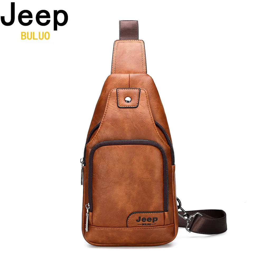 

Сумка-мессенджер JEEP BULUO мужская из спилковой кожи, однотонная нагрудная слинг-сумка, Для Путешествий, Походов