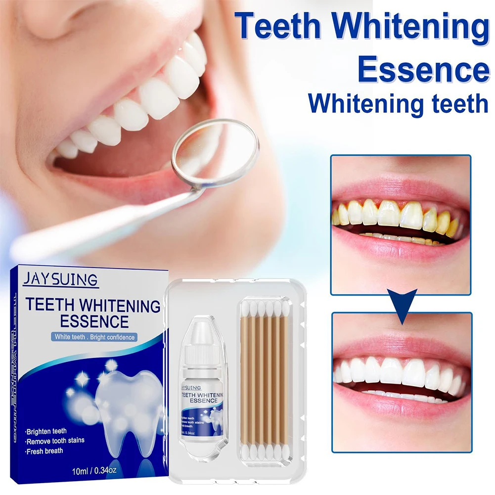 

10ml Teeth Whitening Serum Tooth Plaque Stains Removal Fresh Breath Brighten Teeth Oral Teeth Cleaning Essence With Cotton Swabs