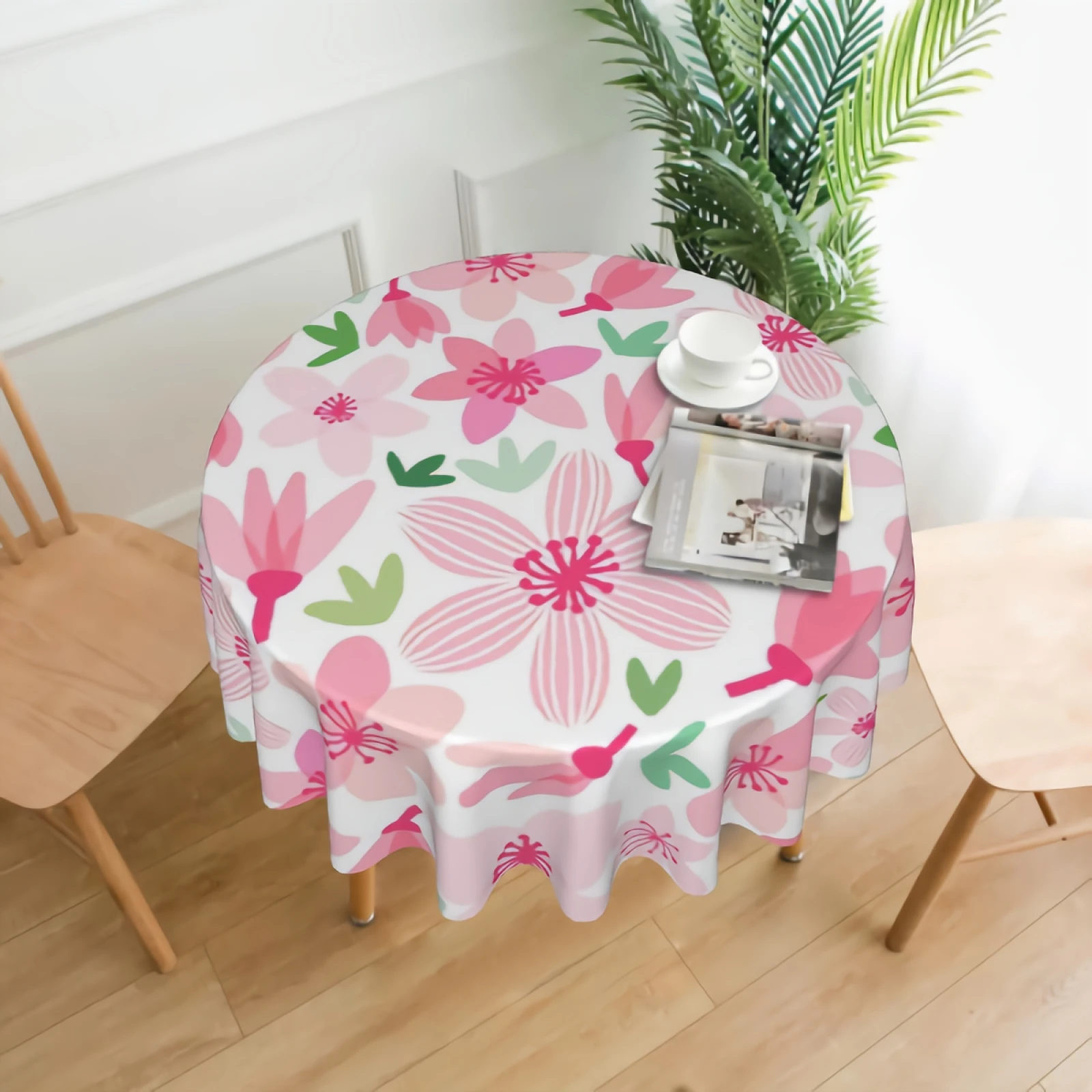 

Pink Watercolor Sakura Dining Room Cloth Table Covers Waterproof Elegant Floral Pattern Background Table Cover 60 Inches