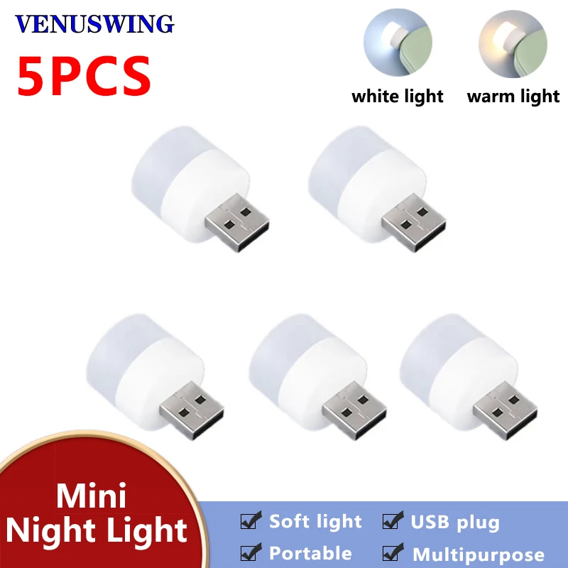 5pcs Mini USB Plug Lamp LED Night Light Eye Protection Reading Lamp Computer Mobile Power Charging USB Small Round Night Light