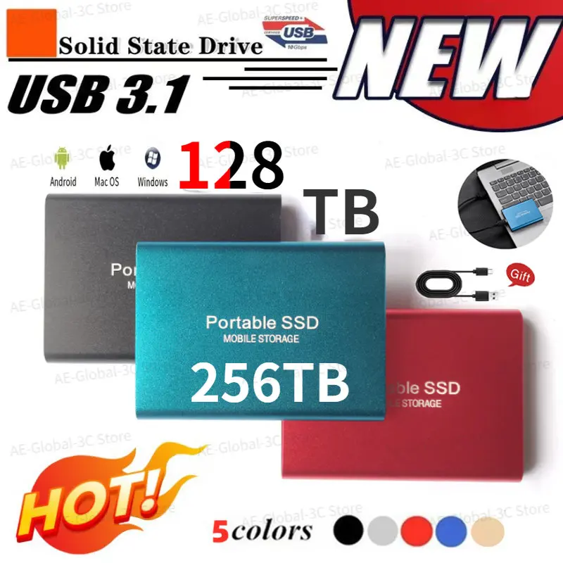 

High-speed 256TB 128TB SSD Portable External Solid State Hard Drive 16TB 8TB 2TB USB3.0 Interface Original Mobile Hard Drive
