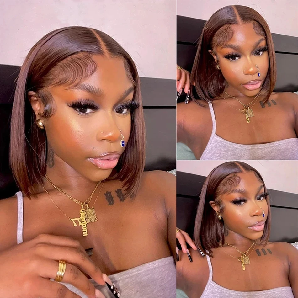 13x4 короткий парик Боб прямые шоколадно-коричневые 4 #13x4 на сетке спереди