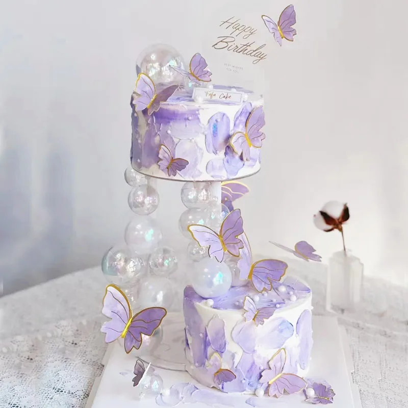 

12Pcs/Set Gold Butterfly Cake Topper Happy Birthday Decor Wedding Party Baking Dessert Cake Decoration Baby Shower Supplies