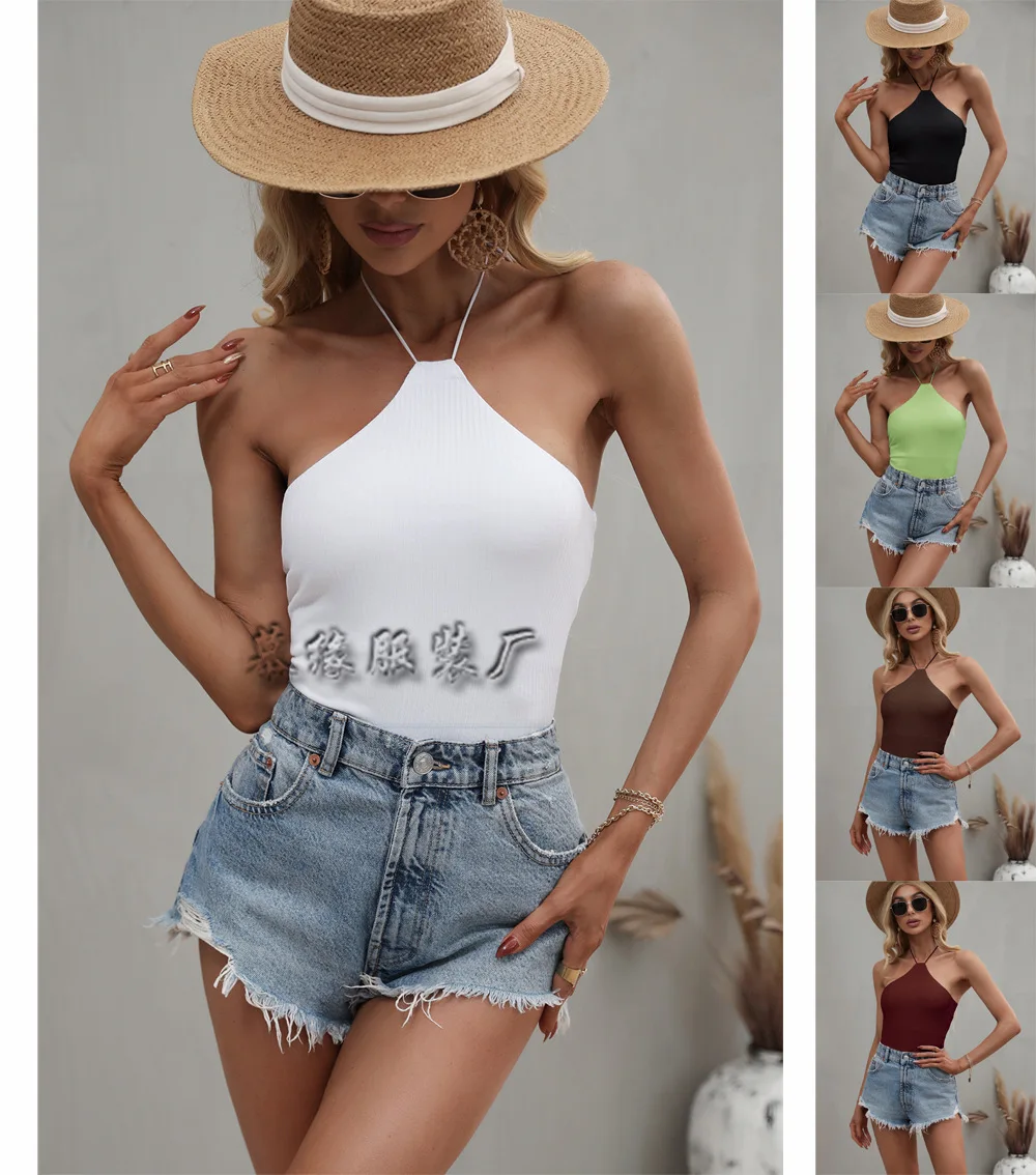 

Жилет, Новинка весна-лето 2022, Женский однотонный приталенный вязаный модный жилет на бретельках с открытой спиной, женская одежда