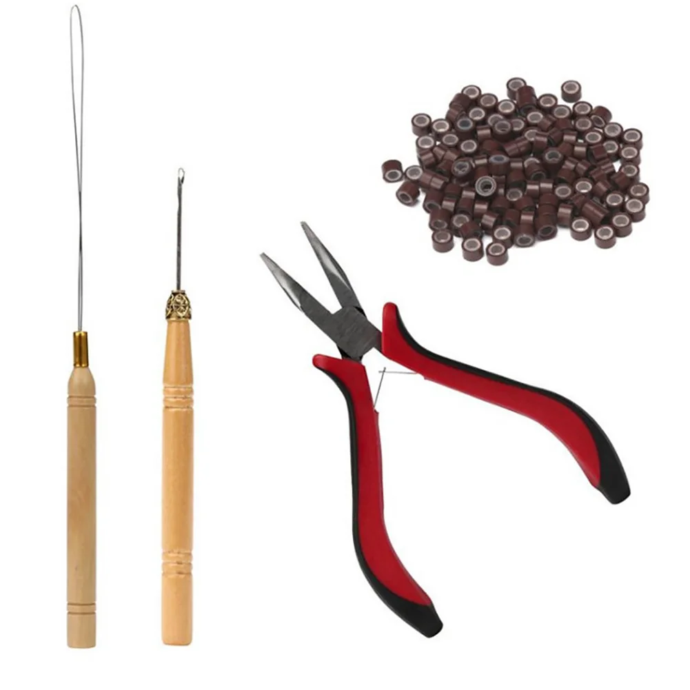 

Multi Functional DIY Full Kit Styling Micro Rings Pulling Loop Beads Tool Hook Needle Feather Home Hair Extensions Plier