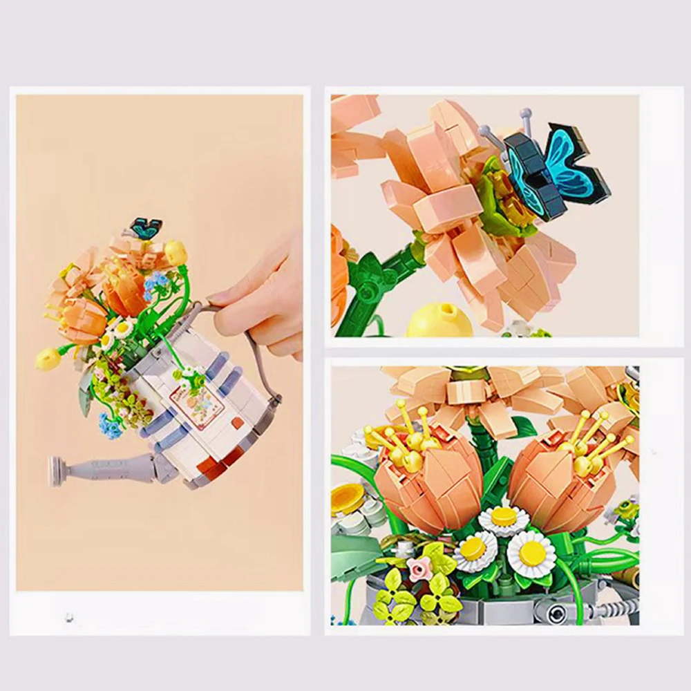 МИНИ-идеи лейка для цветов строительный блок в горшке MOC креативный букет