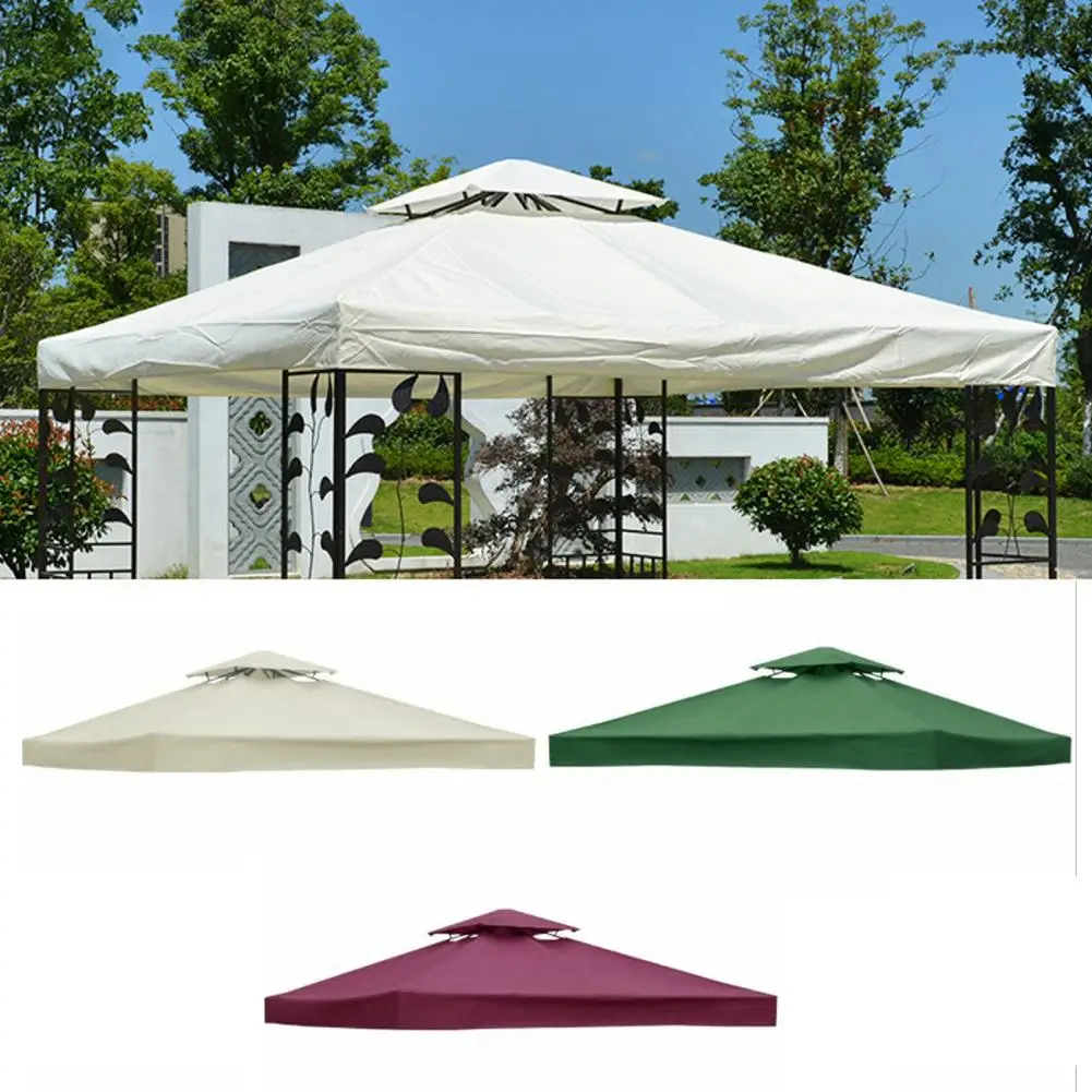 3x3m 300D Polyester Cloth Gazebo Roof Double Tiered Outdoor BBQ Roof Cover Grill Shelter Grill Gazebo Replacement Canopy Top
