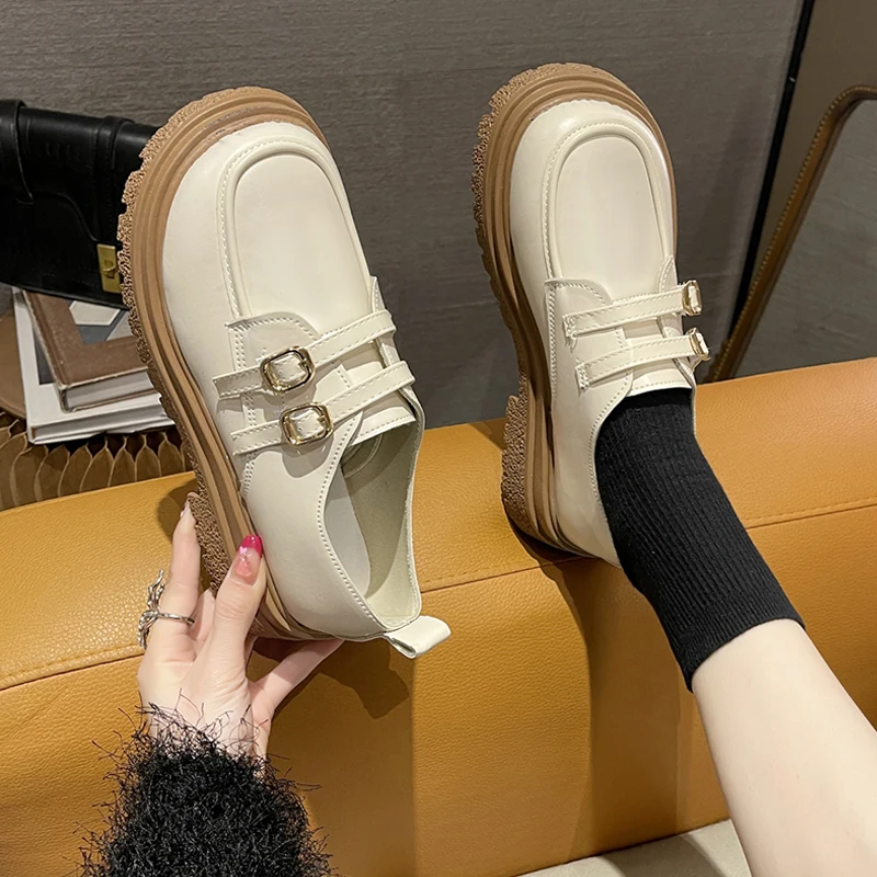 

Женские кроссовки на платформе, повседневная обувь с мехом, с круглым носком, в британском стиле, летняя обувь