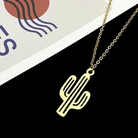 personalized cactus pendant cross chain necklace women trend necklace stainless steel jewelry wholesale collar acero inoxidable
