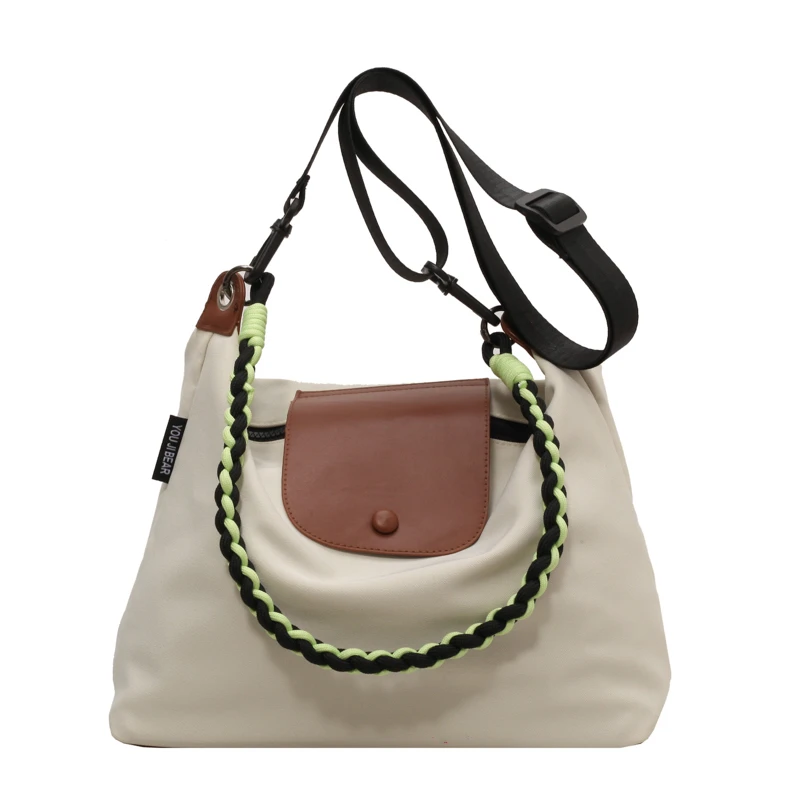 

Fabric Shoulder Bag for Women Cotton Cloth Handbag Purse Solid Color Eco Shopping Orangnizer Reusable Large Shopper Totes Bags